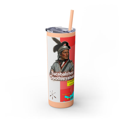 Opothleyahola Skinny Tumbler – Colorful Native American Portrait Design, 20oz Stainless Straw Cup
