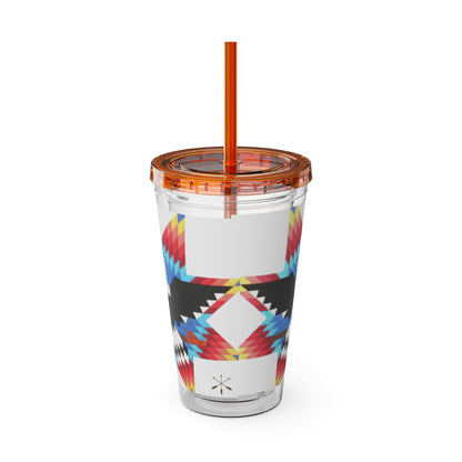 Onci 16oz Sunsplash Tumbler with Straw — Southwestern Eagle Pattern, Insulated Travel Cup