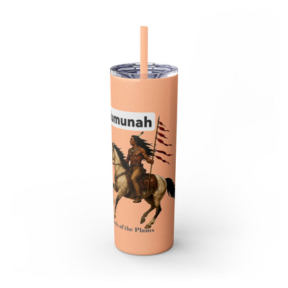 Comanche Numunah Warrior Horse 20oz Skinny Tumbler with Straw — Native American Inspired Travel Cup
