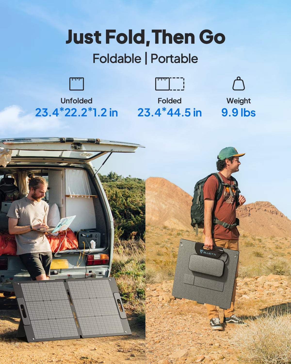Solar Panel 100W for Portable Power Station EB3A AC2A AC70 AC180 Elite 200 V2 Foldable Solar Charger with Adjustable Kickstands for RV, Camping, Blackout
