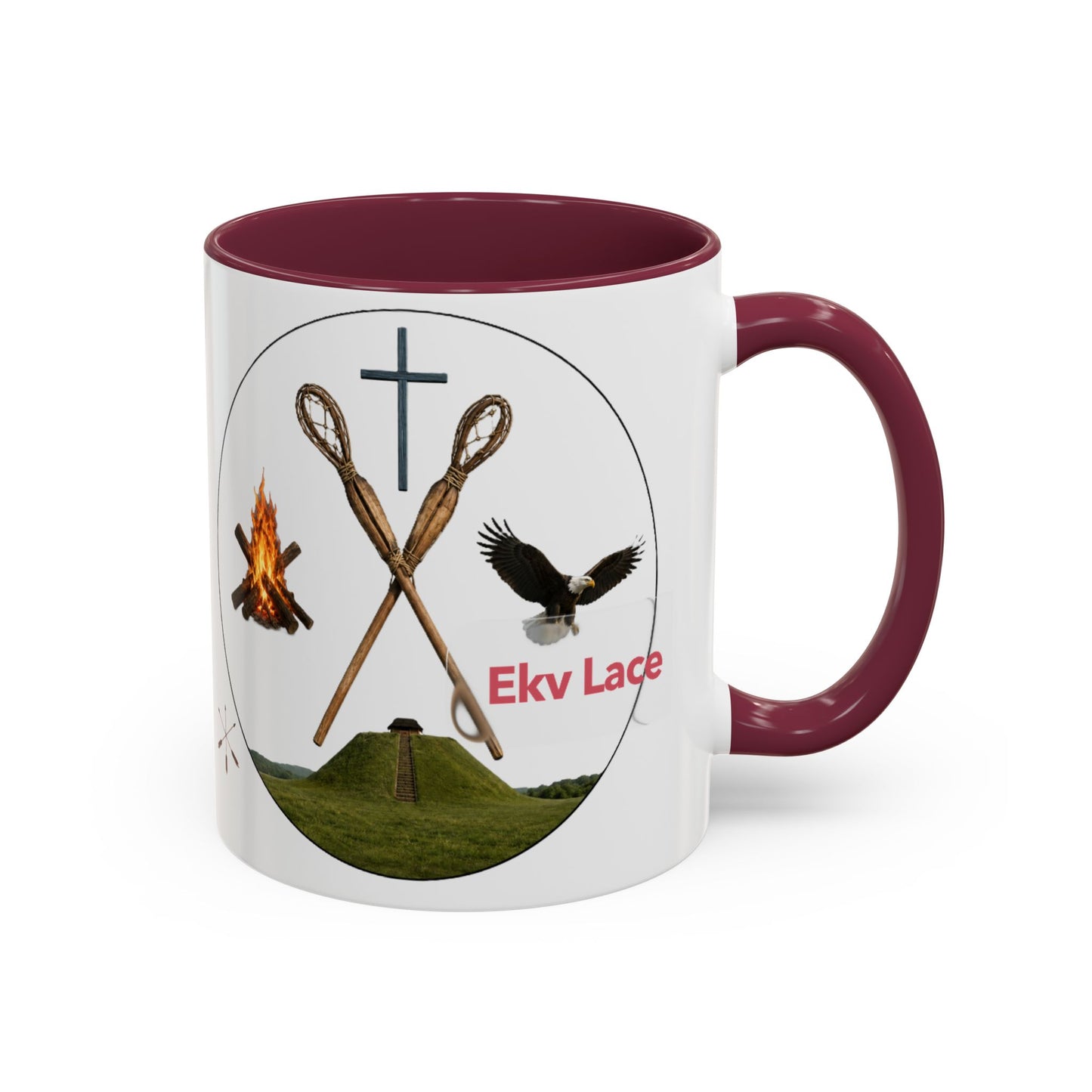 Kialegee Adventure Mug — 'Ekv Lace' Cross, Eagle & Campfire Ceramic Coffee Cup (11oz/15oz)