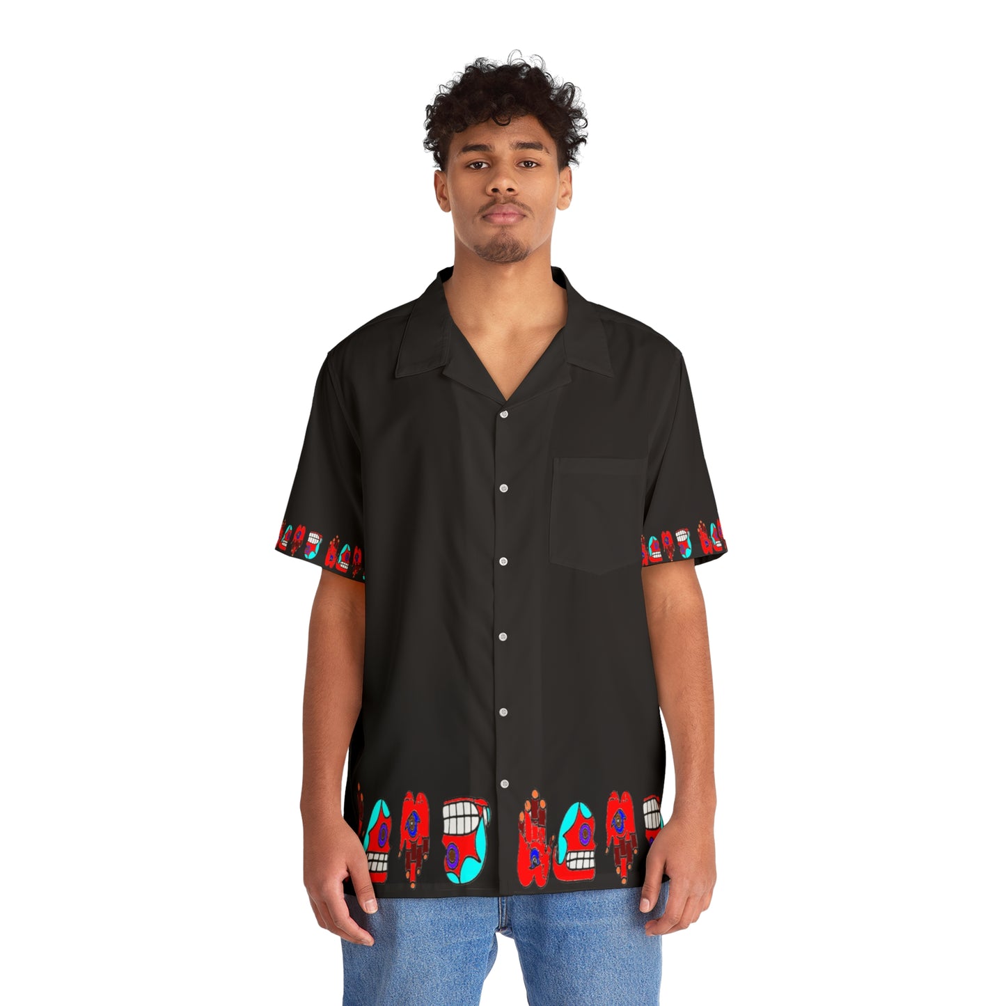 Mound Retro Surf Hawaiian Shirt — Bold Red & Teal Flip-Flop Border