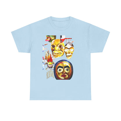 Mask Print Tee — Tribal Mask Artwork T‑Shirt with Arrow Backprint