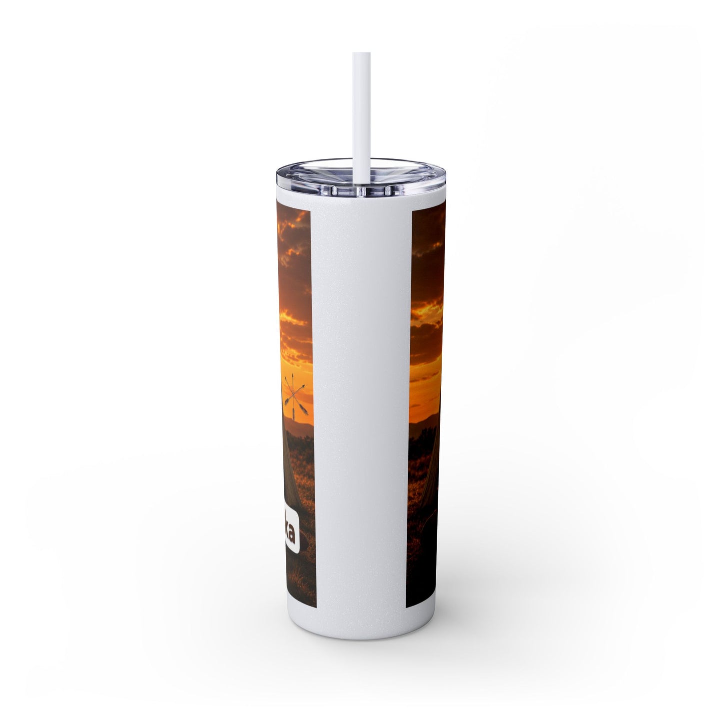 Ponca Sunset Teepee Skinny Tumbler — 20oz Insulated Straw Cup