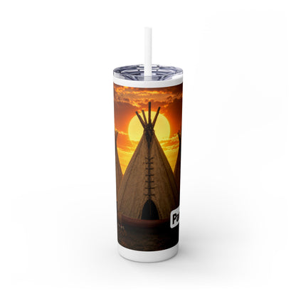 Ponca Sunset Teepee Skinny Tumbler — 20oz Insulated Straw Cup