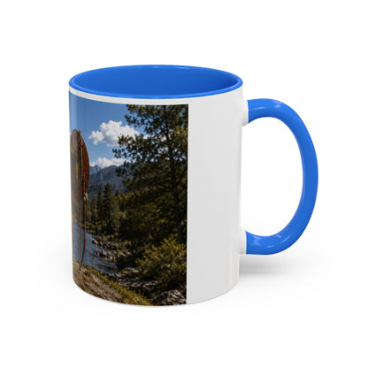 Chickasaw Warrior Statue Scenic Mug — Mythic Landscape Coffee Cup (11oz/15oz)