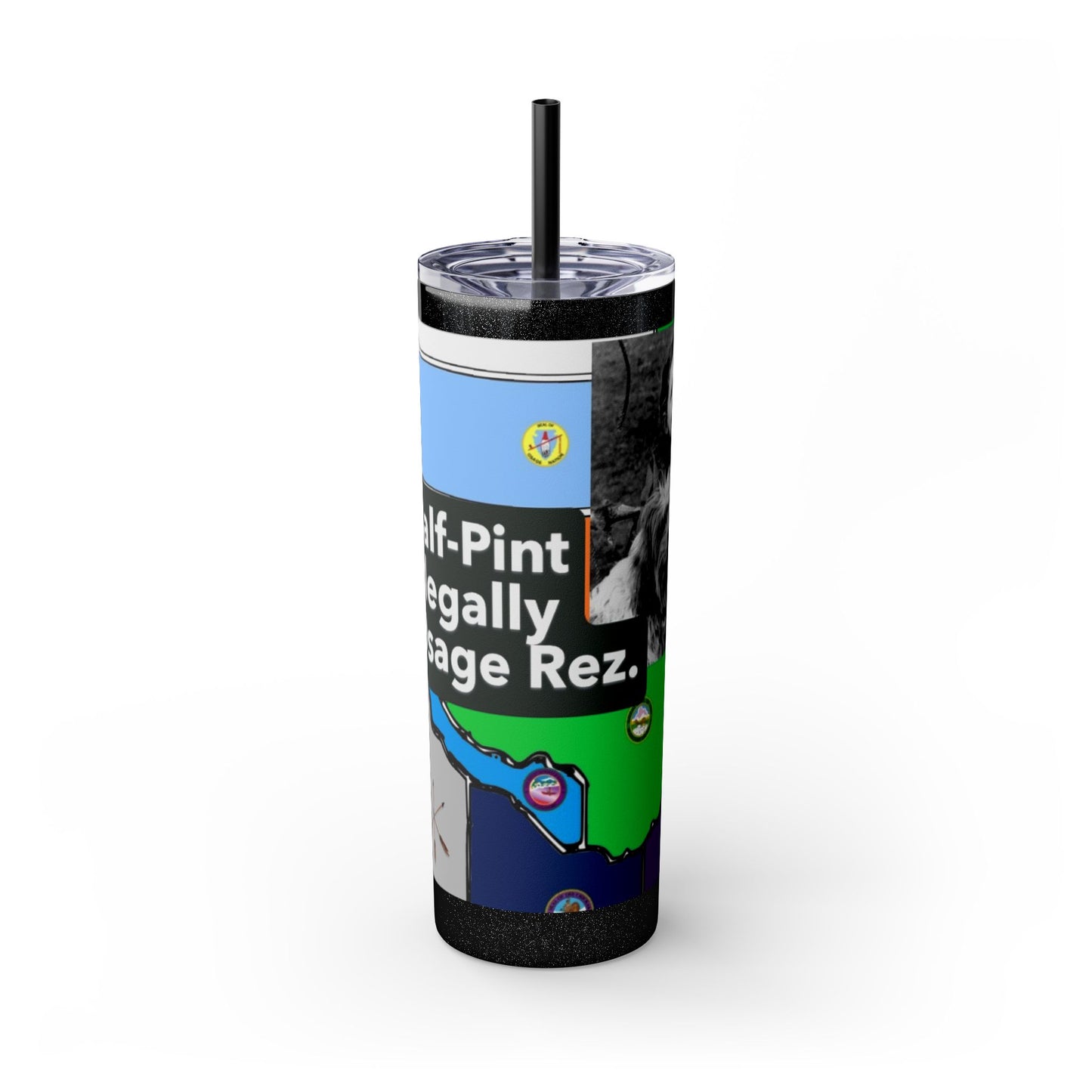 20oz Skinny Tumbler — 'Half-Pint Illegally on Osage Rez' Graphic Stainless Straw Cup