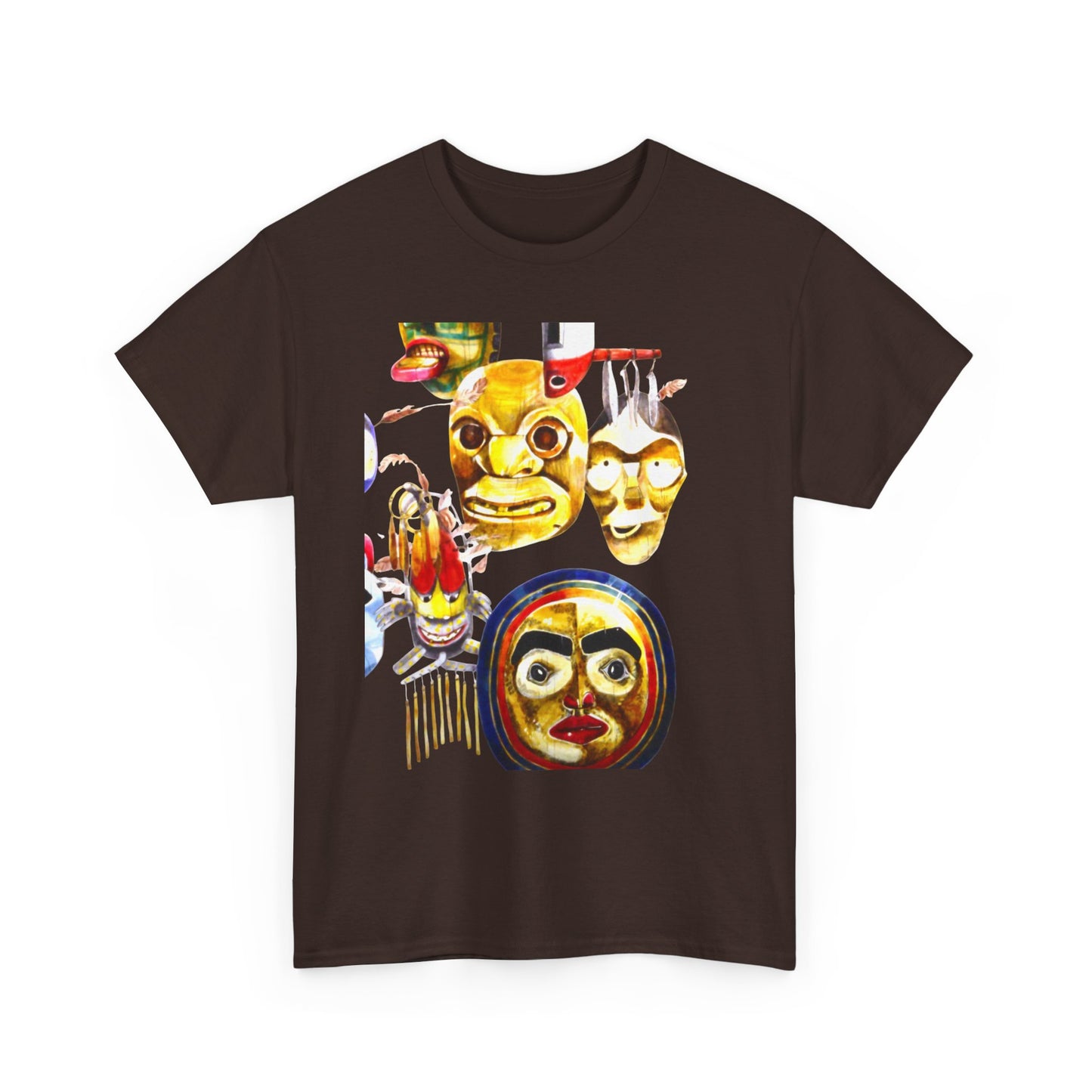 Mask Print Tee — Tribal Mask Artwork T‑Shirt with Arrow Backprint