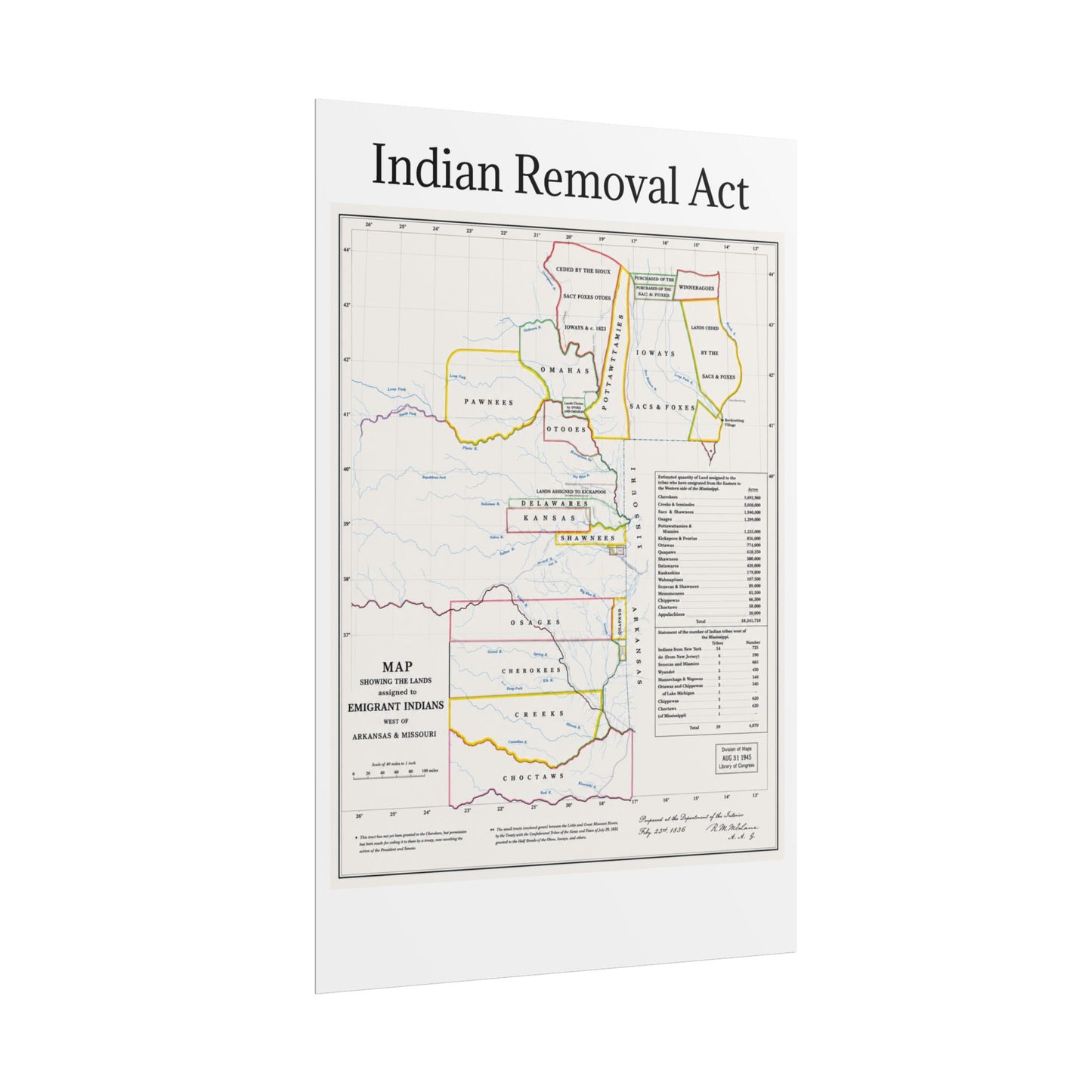 Indian Removal Act Historical Map Poster — Rolled Vintage Map Wall Art