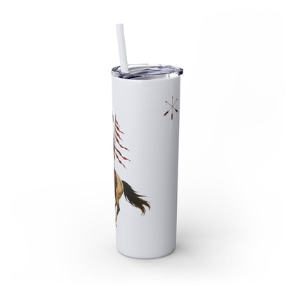 Comanche Numunah Warrior Horse 20oz Skinny Tumbler with Straw — Native American Inspired Travel Cup
