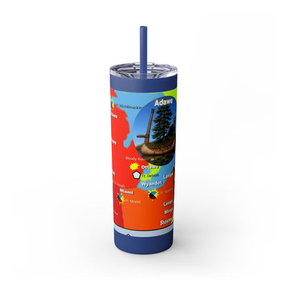 Pontiac Native Nations Map Skinny Tumbler — 20oz Travel Cup with Straw