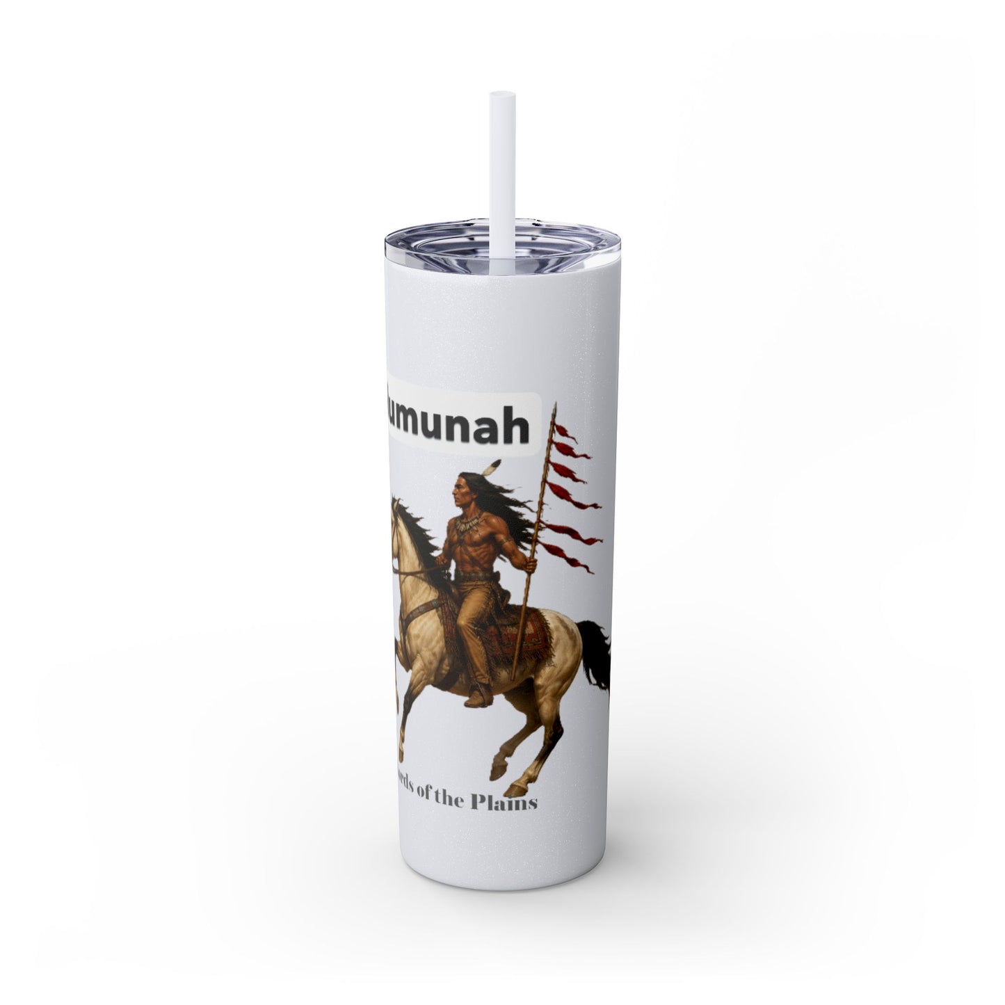 Comanche Numunah Warrior Horse 20oz Skinny Tumbler with Straw — Native American Inspired Travel Cup