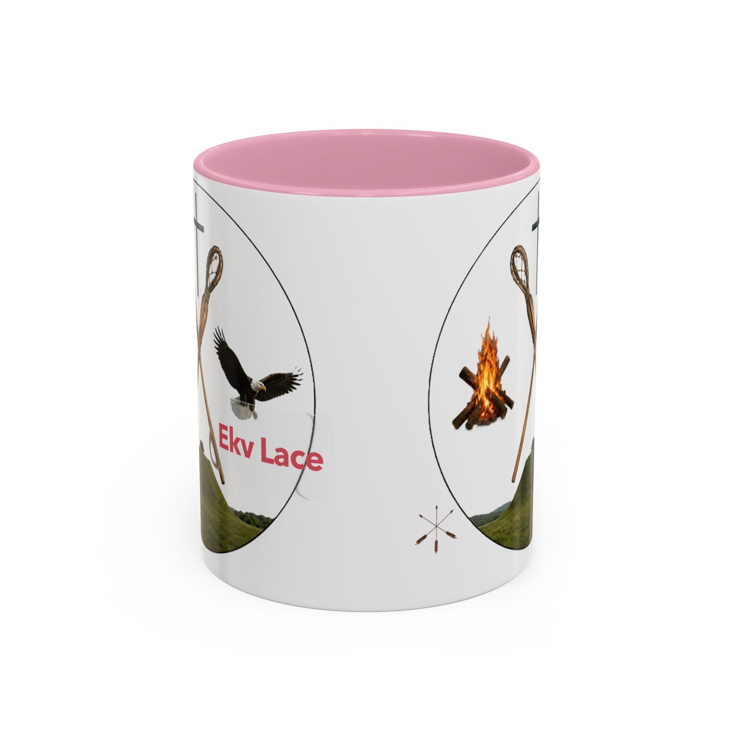 Kialegee Adventure Mug — 'Ekv Lace' Cross, Eagle & Campfire Ceramic Coffee Cup (11oz/15oz)