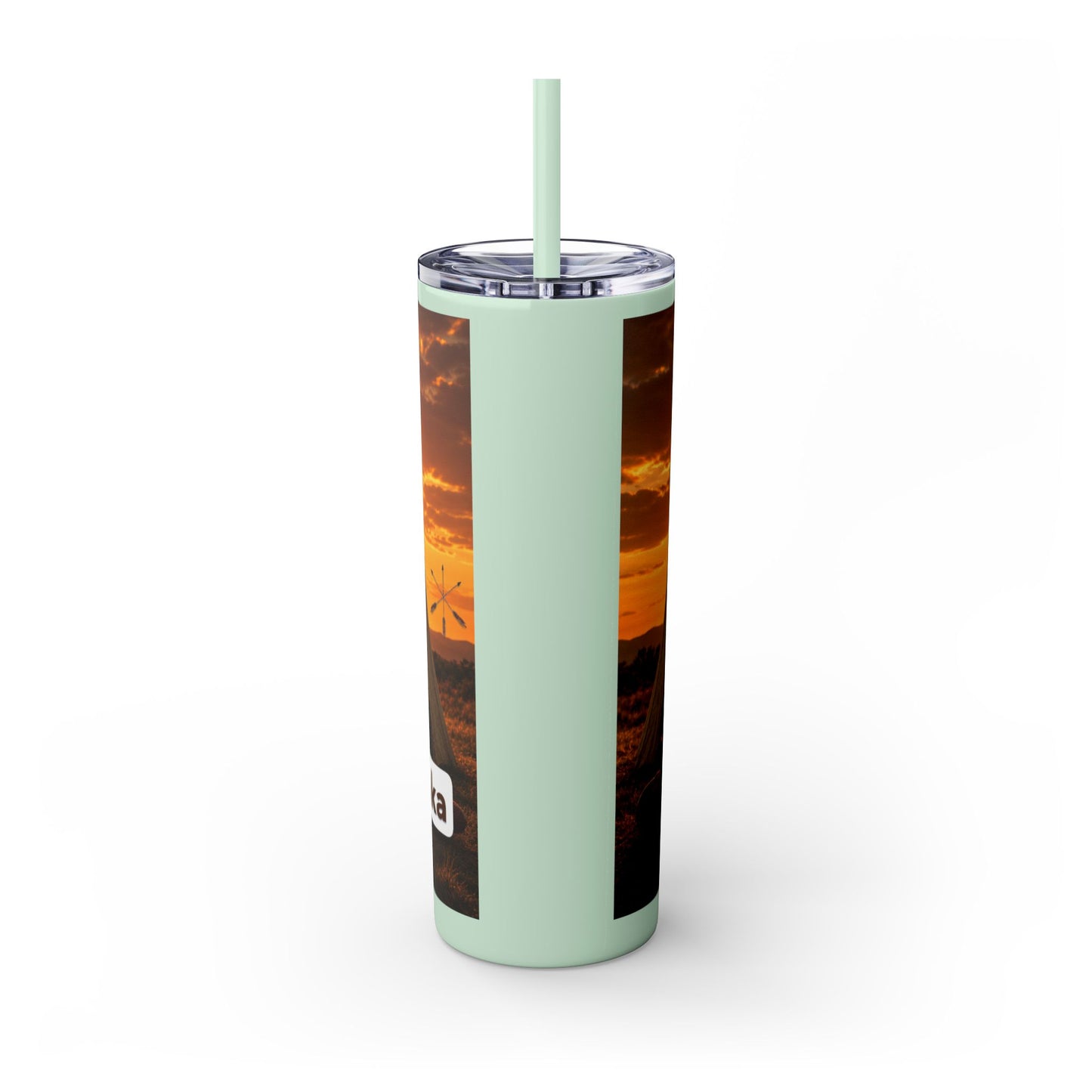 Ponca Sunset Teepee Skinny Tumbler — 20oz Insulated Straw Cup