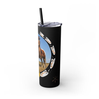 Kiowa Native Warrior on Horse 20oz Skinny Tumbler — Indigenous Heritage Travel Cup with Straw