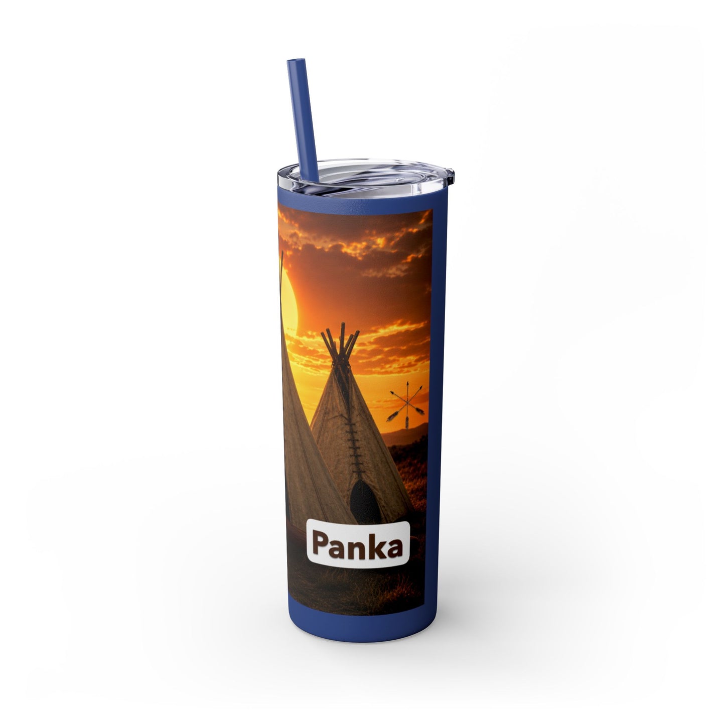 Ponca Sunset Teepee Skinny Tumbler — 20oz Insulated Straw Cup