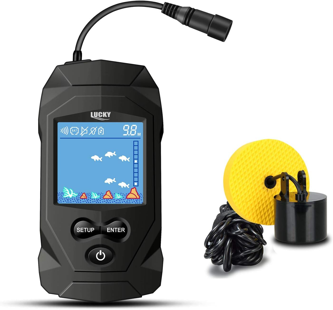 Portable Fish Finders Wired Transducer Kayak Fish Finder Kit Portable Depth Finder LCD Display for Kayak Boat Ice Fishing