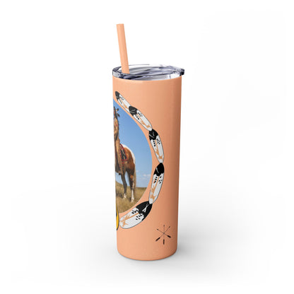 Kiowa Native Warrior on Horse 20oz Skinny Tumbler — Indigenous Heritage Travel Cup with Straw