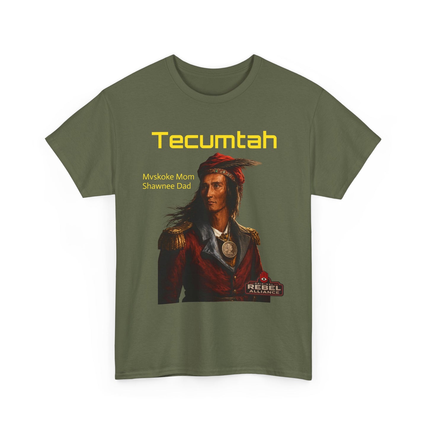 Tecumtah Native American Portrait T‑Shirt — Mvskoke Mom/Shawnee Dad Heritage Tee