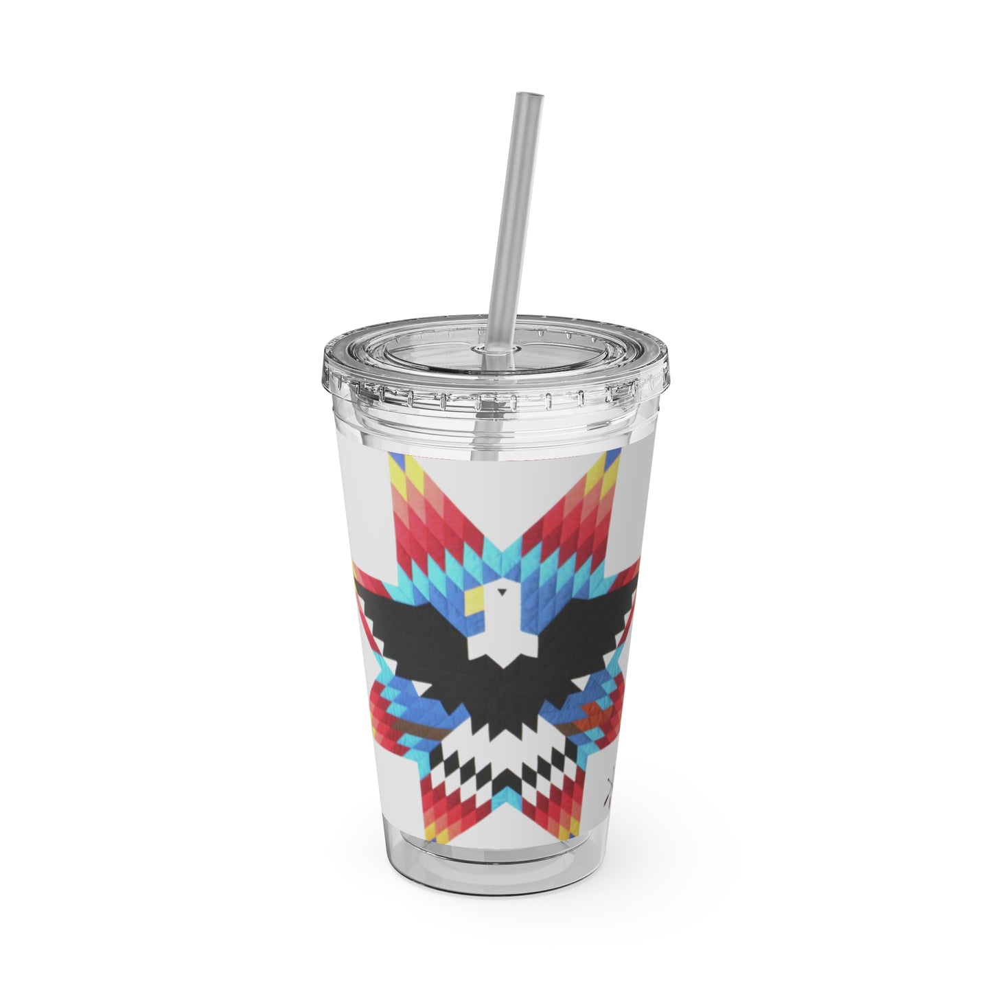 Onci 16oz Sunsplash Tumbler with Straw — Southwestern Eagle Pattern, Insulated Travel Cup