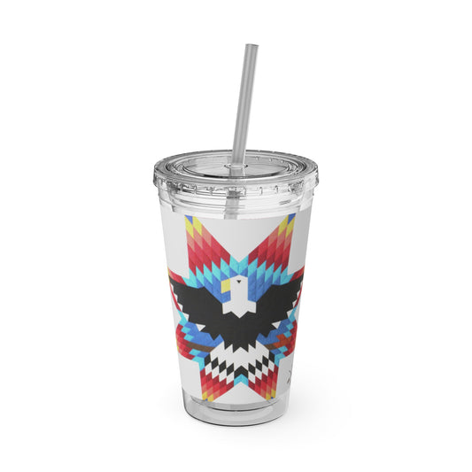 Onci 16oz Sunsplash Tumbler with Straw — Southwestern Eagle Pattern, Insulated Travel Cup