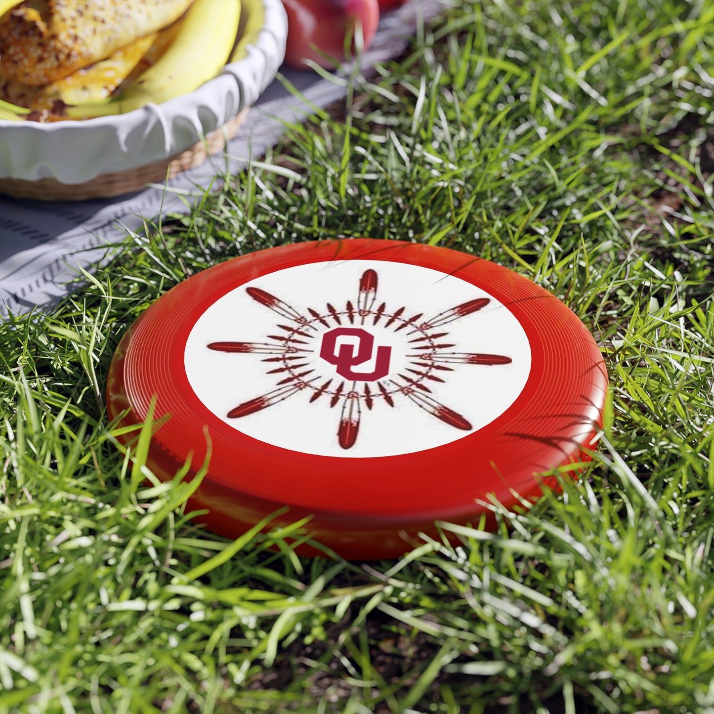 Native OU Logo Frisbee — Red Wham-O Disc for Oklahoma Sooners Fans