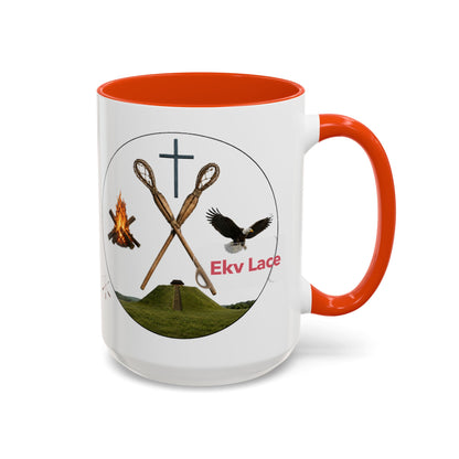 Kialegee Adventure Mug — 'Ekv Lace' Cross, Eagle & Campfire Ceramic Coffee Cup (11oz/15oz)