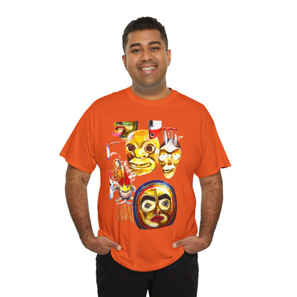 Mask Print Tee — Tribal Mask Artwork T‑Shirt with Arrow Backprint