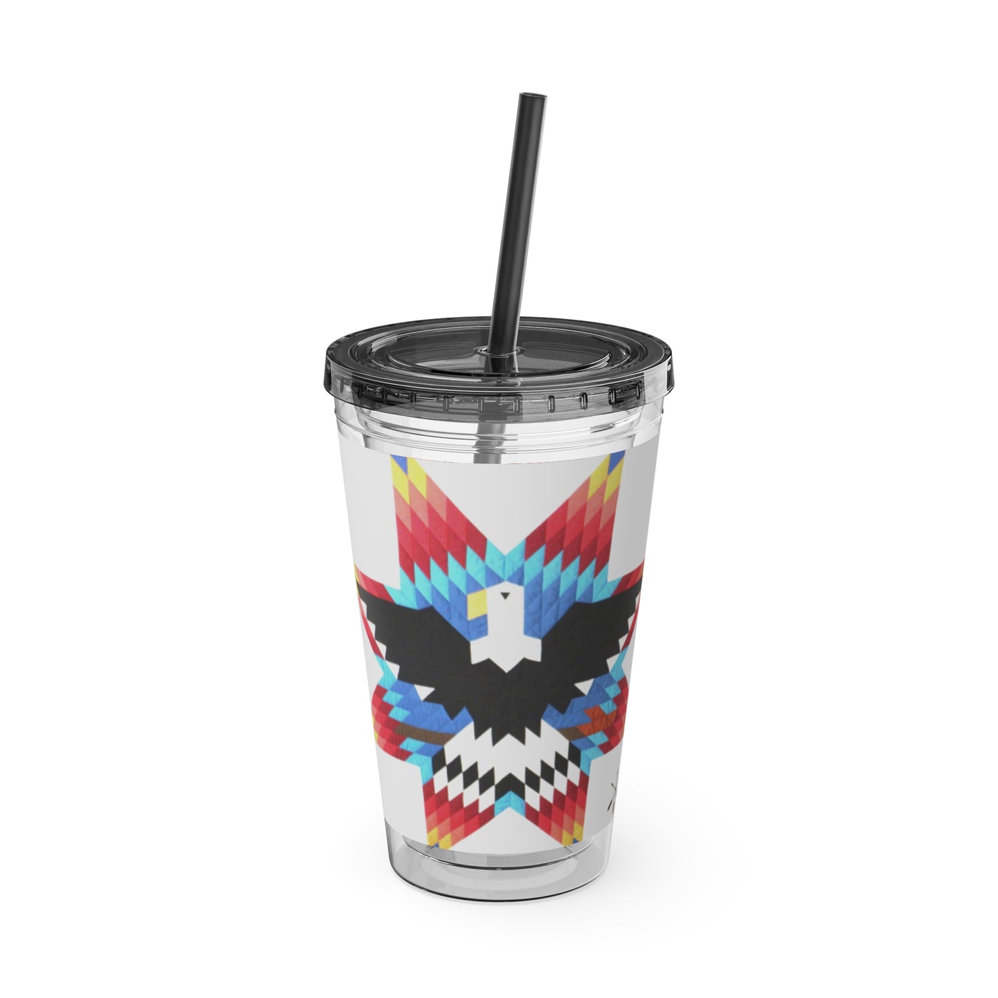 Onci 16oz Sunsplash Tumbler with Straw — Southwestern Eagle Pattern, Insulated Travel Cup