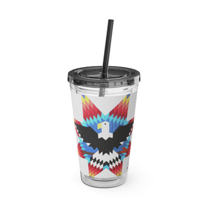Onci 16oz Sunsplash Tumbler with Straw — Southwestern Eagle Pattern, Insulated Travel Cup