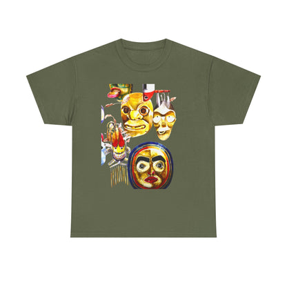 Mask Print Tee — Tribal Mask Artwork T‑Shirt with Arrow Backprint