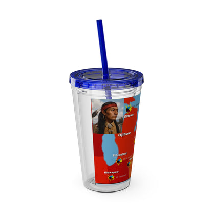Pontiac Indigenous Nations Map Tumbler — 16oz Sunsplash Straw Cup