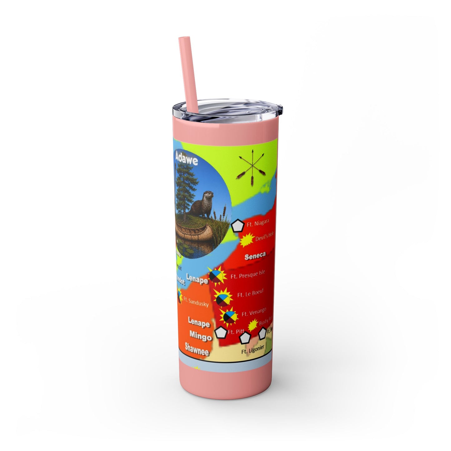 Pontiac Native Nations Map Skinny Tumbler — 20oz Travel Cup with Straw