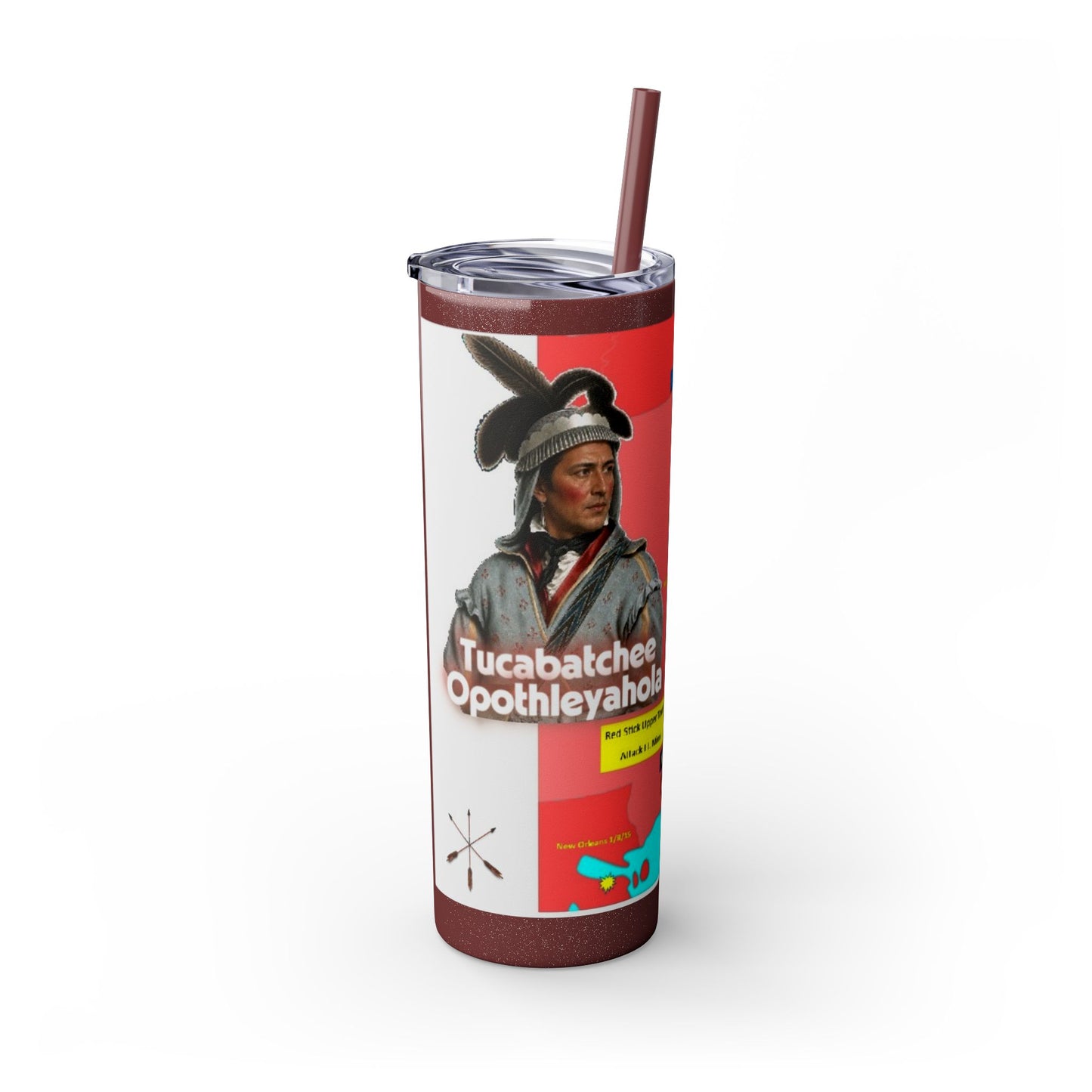 Opothleyahola Skinny Tumbler – Colorful Native American Portrait Design, 20oz Stainless Straw Cup