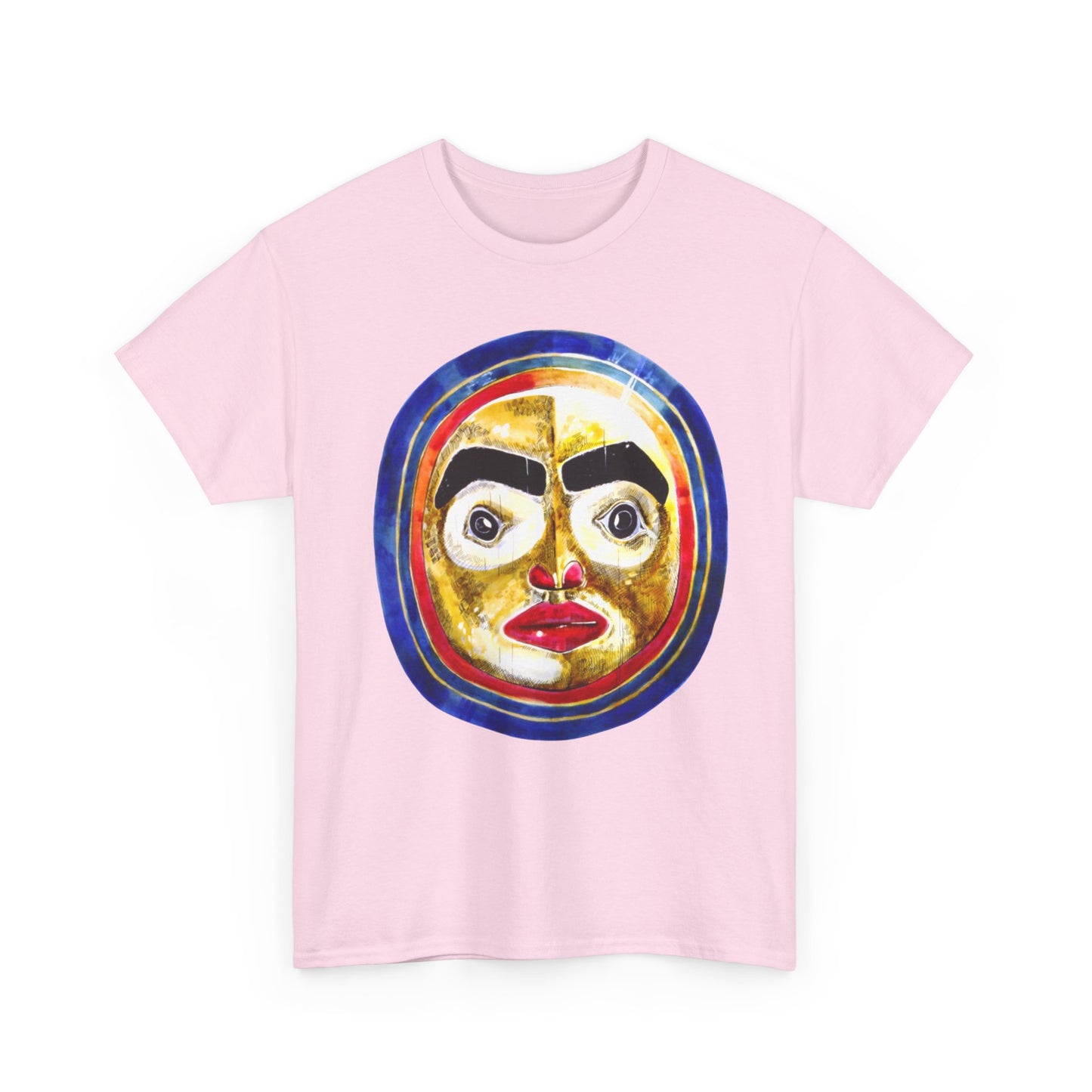 Moon Mask Art Tee — Colorful Surreal Face Graphic T-Shirt