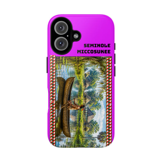 Seminole Miccosukee Canoe Tough Phone Case - Vibrant Pink Tribal Design