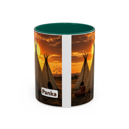 Ponca Teepee Sunset Coffee Mug – Personalized 'Panka' Rustic Camping Ceramic Mug
