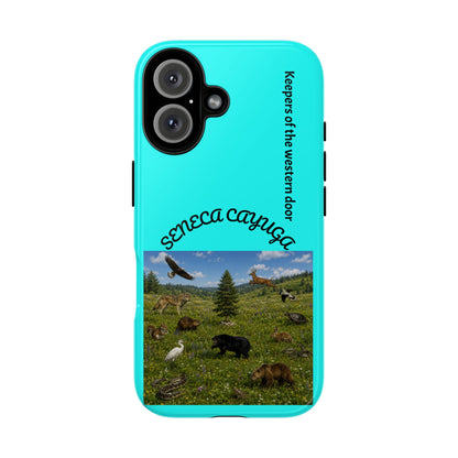 Seneca Cayuga Wildlife iPhone Case — "Keepers of the Western Door" Teal Protective Cover