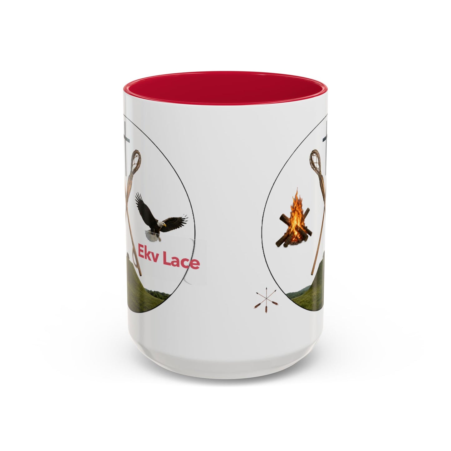 Kialegee Adventure Mug — 'Ekv Lace' Cross, Eagle & Campfire Ceramic Coffee Cup (11oz/15oz)