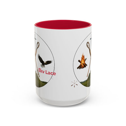 Kialegee Adventure Mug — 'Ekv Lace' Cross, Eagle & Campfire Ceramic Coffee Cup (11oz/15oz)