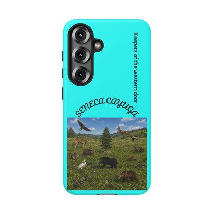 Seneca Cayuga Wildlife iPhone Case — "Keepers of the Western Door" Teal Protective Cover