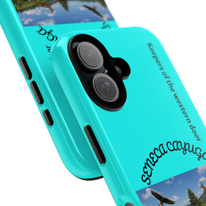 Seneca Cayuga Wildlife iPhone Case — "Keepers of the Western Door" Teal Protective Cover