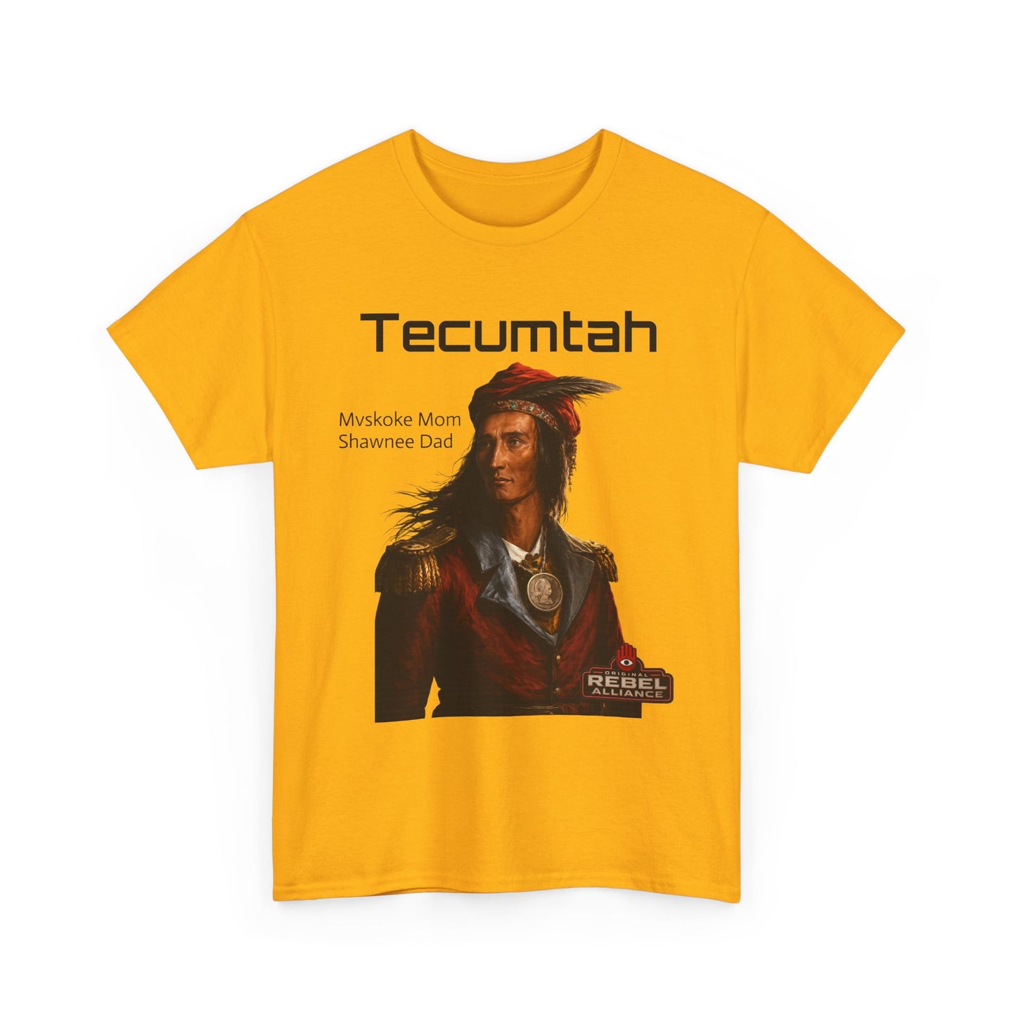 Tecumtah Native American Portrait T‑Shirt — Mvskoke Mom/Shawnee Dad Heritage Tee