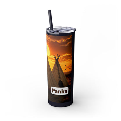 Ponca Sunset Teepee Skinny Tumbler — 20oz Insulated Straw Cup