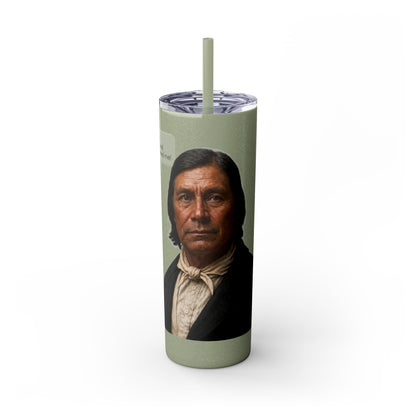 Chitto Harjo 20oz Skinny Tumbler with Classic Native American Portrait — Travel Straw Cup
