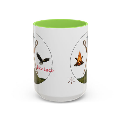 Kialegee Adventure Mug — 'Ekv Lace' Cross, Eagle & Campfire Ceramic Coffee Cup (11oz/15oz)