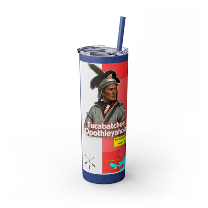 Opothleyahola Skinny Tumbler – Colorful Native American Portrait Design, 20oz Stainless Straw Cup