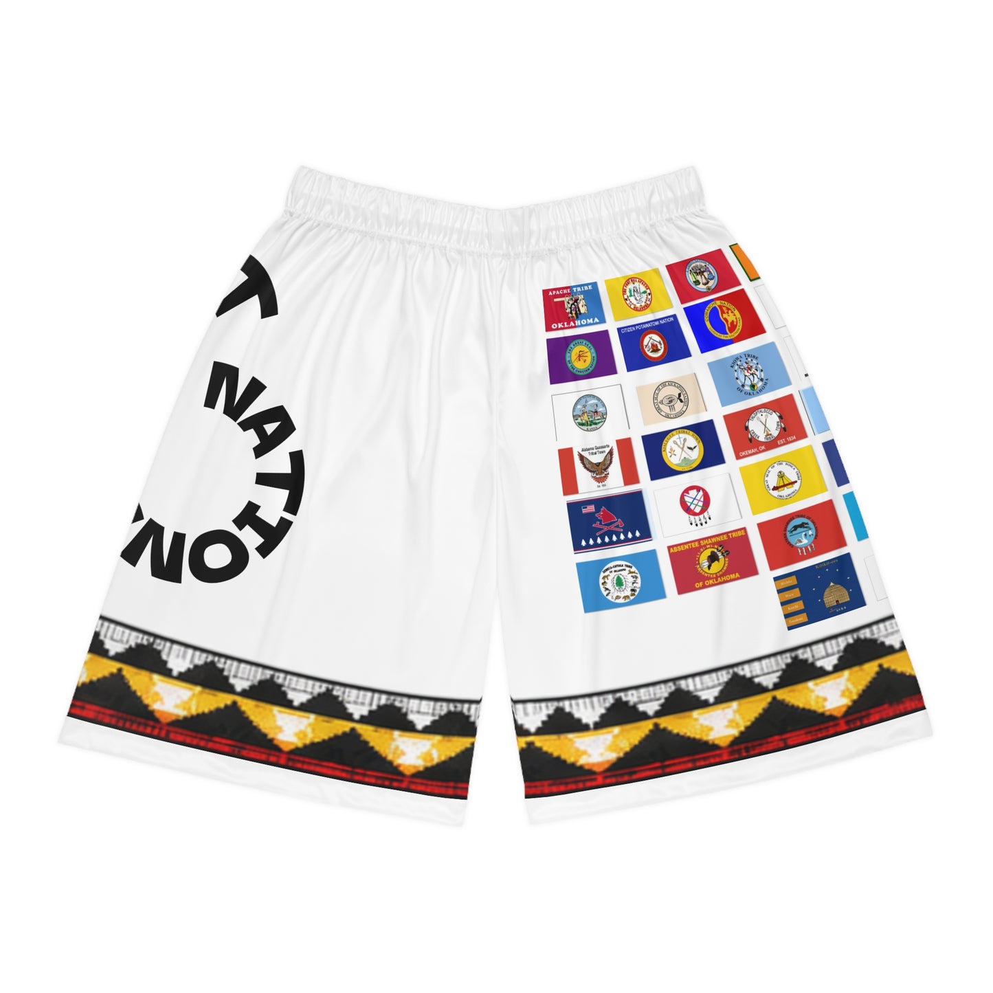 Native Nations Flag Basketball Shorts — Tribal Pattern All-Over Print