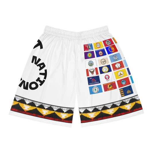 Native Nations Flag Basketball Shorts — Tribal Pattern All-Over Print