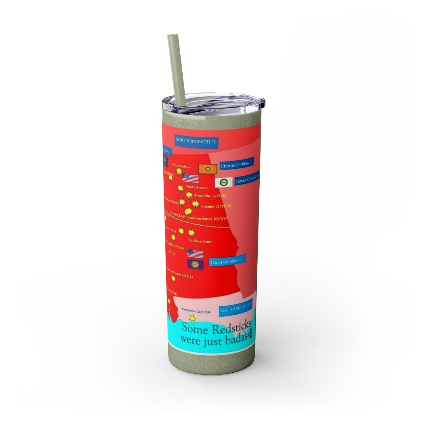 Opothleyahola Skinny Tumbler – Colorful Native American Portrait Design, 20oz Stainless Straw Cup